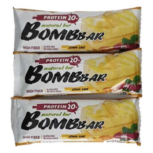 Батончик Bombbar Protein 3 60 г, 3 шт., лимонный торт в Триал-Спорт