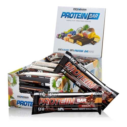 Батончик IRONMAN Protein Bar с коллагеном, 50г (Шоколад/тёмная глазурь)(24 шт) в Триал-Спорт